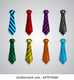 set of realistic necktie isolated on gray background. vector illustration