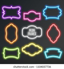 Set of realistic neon frames, vector illustration