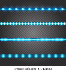 Set of realistic neon or led glowing light stripes on transparent background. Horizontal seamless objects. - Shutterstock ID 547131553