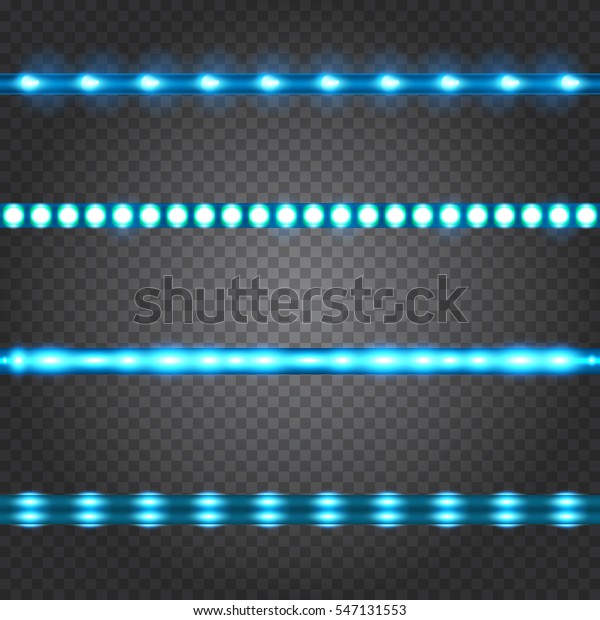 Set of realistic\
neon or led glowing light stripes on transparent background.\
Horizontal seamless\
objects.