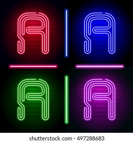 Set of realistic neon letters with different neon color glow on dark background. Vector neon typeface for your unique design