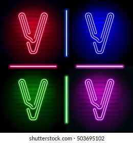 Set of realistic neon letters with different neon color glow on dark. Vector neon typeface