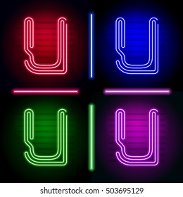 Set of realistic neon letters with different neon color glow on dark. Vector neon typeface