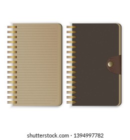 Set of Realistic notebook. Blank open and closed spiral binder notebooks. Vector template isolated on white background