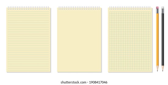 Set of realistic notebooks and pencil vector illustration