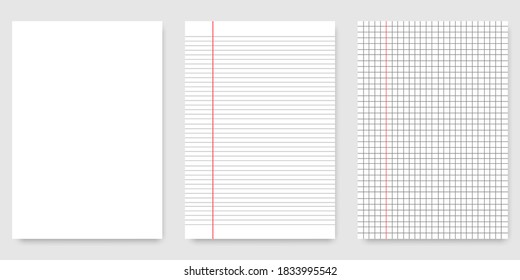Set of realistic notepad paper with line. Realistic blank sheets. Vector illustration