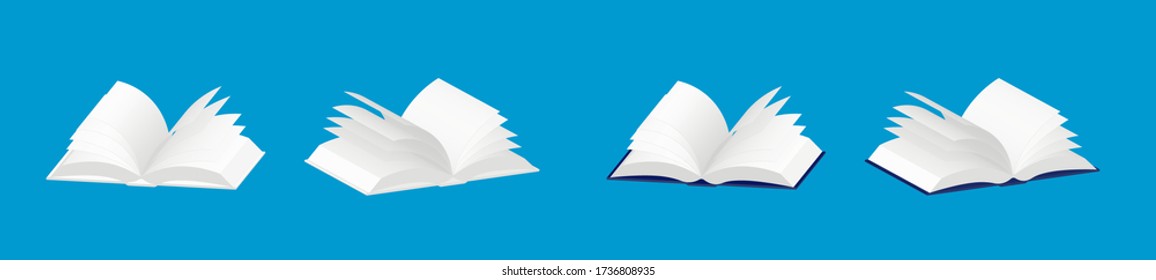 Set von realistischen, offenen isometrischen Büchern mit leeren Seiten. Vorlage oder Layout für das Design. Isolierter Vektor auf weißem Hintergrund