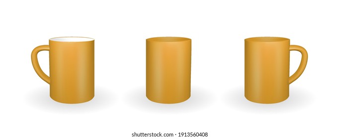 Set of Realistic orange mug on a white background. 3D rendering. Vector Illustration. EPS10