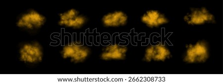 Set of realistic orange smokes or haze on a black background. Magic fog, vapor. Vector illustration
