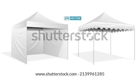 set of realistic outdoor advertising promotional tent or white trade tent isolated or trade tent mobile advertising marquee protection from sun and rain. eps vector
 Сток-фото © 