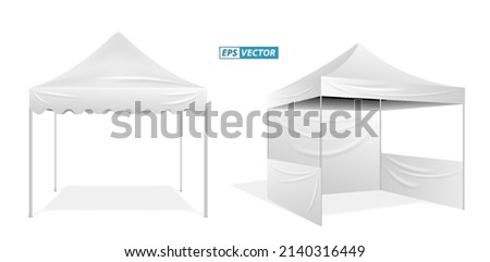 set of realistic outdoor advertising promotional tent or white trade tent isolated or trade tent mobile advertising marquee protection from sun and rain. eps vector Сток-фото © 