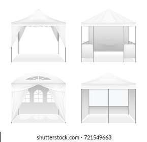 Set of realistic outdoor folding tents of various design including arched windows, domed roof isolated vector illustration