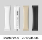 Set of realistic packaging stick mockup. Front and rear side. Vector illustration. It can be used for sugar, coffee, ketchup, powder, cosmetics and etc. EPS10.	