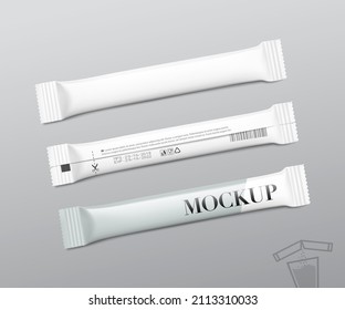 Set of realistic packaging stick mockup. Vector illustration. It can be used for sugar, coffee, ketchup, powder, cosmetics and etc. EPS10.	