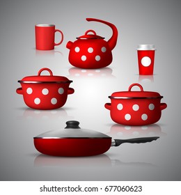 set of realistic pan isolated on background. vector illustration