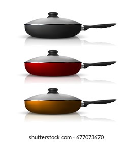 set of realistic pan isolated on background. vector illustration