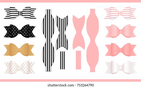 Pink ribbon bow vector illustration. Hand drawn isolated, outlined