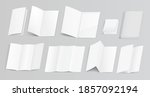 Set of realistic paper brochures and booklets, mock up of two and trifold template cards white templates isolated 3d rendering. Vector illustration