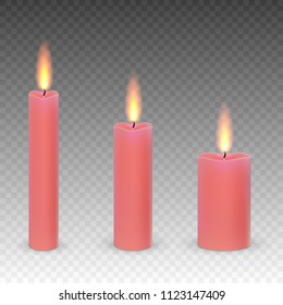 set of realistic paraffin burning candles isolated on a transparent background.