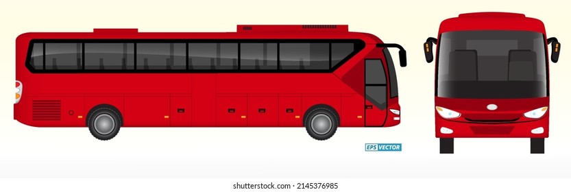 Set Of Realistic Passangers Bus Or Travel Bus Side View And Front Back View Or Mockup Automotive Public Transport Template. Eps Vector
