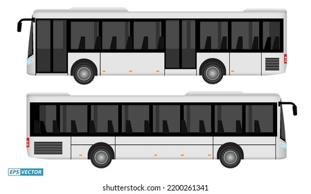 Set Of Realistic Passangers Bus Or Travel Bus Side View And Front Back View Or Mockup Automotive Public Transport Template. Eps Vector