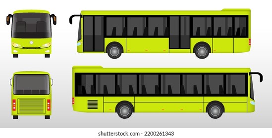 Set Of Realistic Passangers Bus Or Travel Bus Side View And Front Back View Or Mockup Automotive Public Transport Template. Eps Vector