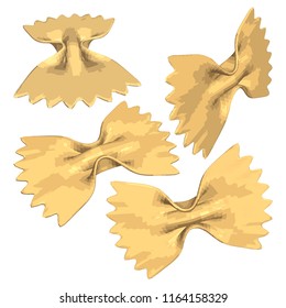 Set of Realistic Pasta Farfalle in Different Angles. Macaroni Vector 3d Illustration Isolated on White Background.
