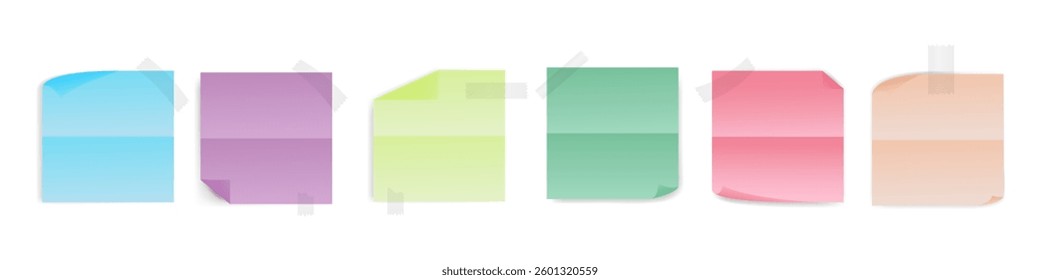 set of realistic pastel stickers for notes, square bright multi-colored adhesive stickers