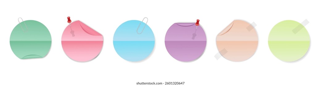 set of realistic pastel stickers for notes, round bright multi-colored adhesive stickers