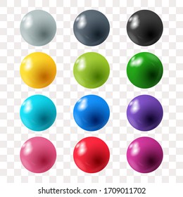Set of  realistic pearls of different color isolated on the white background. 3d illustration.
