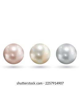 Set of  realistic pearls of different color isolated on the white background. 3d illustration.