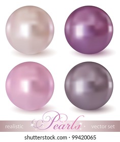 set of realistic pearls on white background