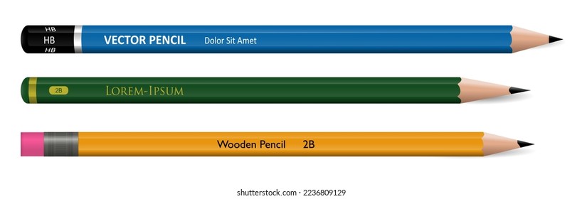 set of realistic pencils colored isolated on white or pencils school stationery with shavings concept. eps vector