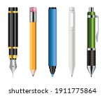 Set of realistic pens and pencils vector illustration isolated on white
