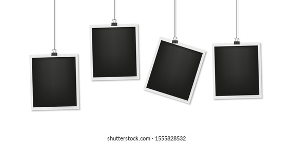 set realistic photo card with shadow, vector illustration