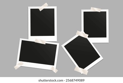 Set of realistic photo frame layouts displayed on grey background. Collection of vintage postcards. Mockup of photo frames with highlighted shadow 