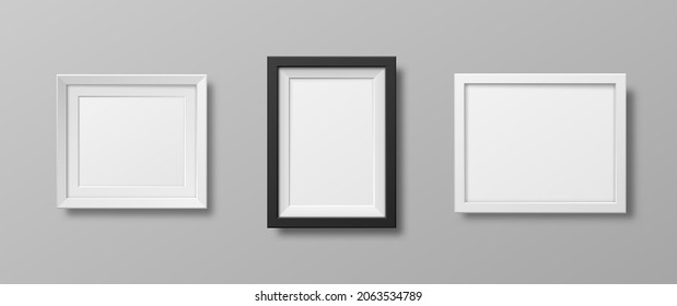 Eine Reihe von realistischen Fotobildern. Leerzeichen für Bild, Bild, Karte oder Foto. Bildrahmen in verschiedenen Farben.