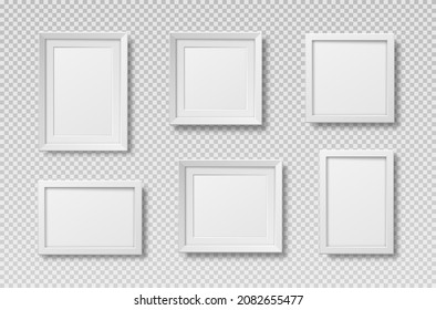 A set of realistic photo frames. Blank space for picture, painting, card or photo. Picture frame in white color.