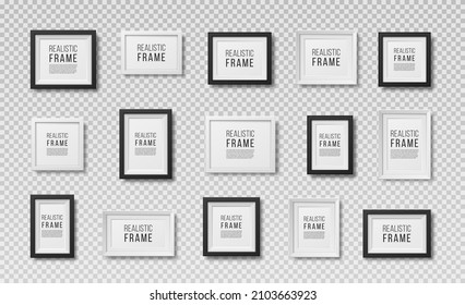 A set of realistic photo frames. Blank space for picture, painting, card or photo. Picture frame in black and white colour.