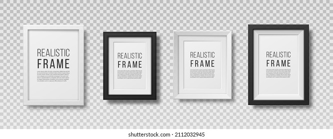 A set of realistic photo frames. Blank space for picture, painting, card or photo. Picture frame in different colors.
