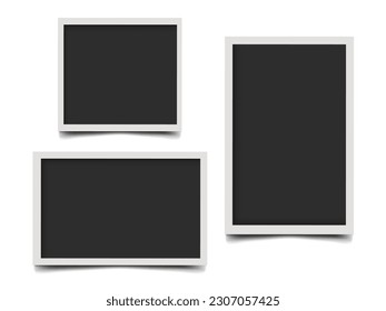 Set of realistic photo frames mockup with shadows. Square, portrait and landscape photo frames. Photo template vector illustration