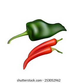 set of Realistic picture of the Cayenne red pepper on white background