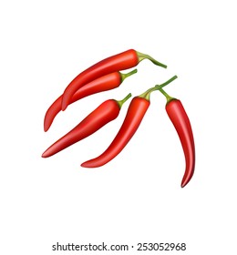 set of Realistic picture of the Cayenne red pepper on white background