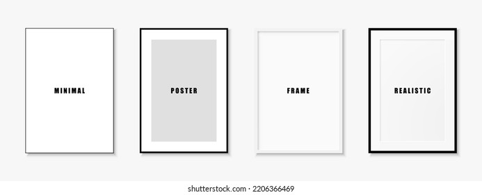 Set of realistic picture frames isolated on white background. Minimalistic borders - geometric design. Empty space for your content. Can be used like mockup, template, poster, card etc.