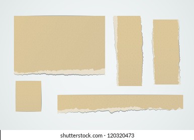 Set of realistic pieces ot torn brown paper. EPS10 vector design elements.