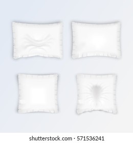Set of realistic pillows. Rectangular and square. Crumpled and smooth cushions. Isolated. Vector illustration.