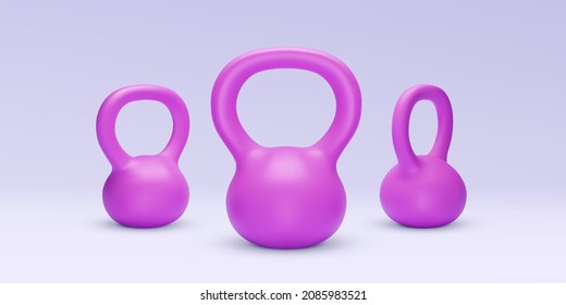 Set of realistic pink 3d weights isolated on a light background. Vector illustration