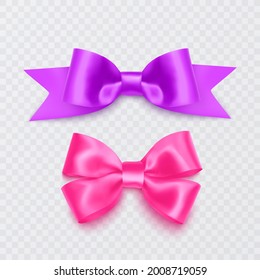 Set of realistic pink bows can be used as a decoration for greeting cards on Valentine's Day or on mother's Day