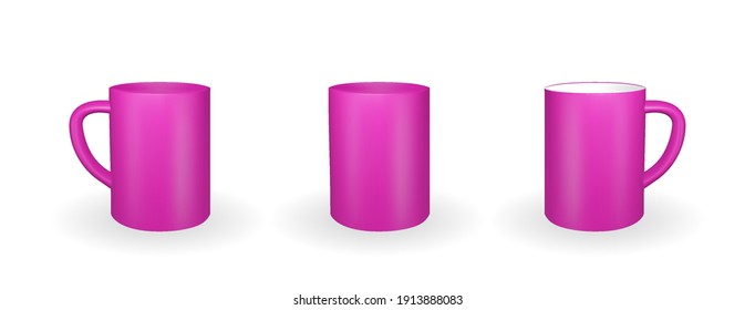 Set of Realistic pink mug on a white background. 3D rendering. Vector Illustration. EPS10