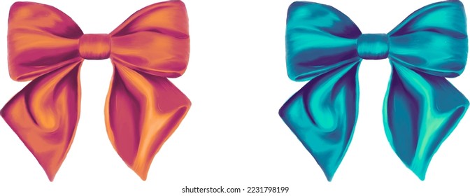 Conjunto de arcos rosados y rojos realistas. Elemento de decoración para regalos, saludos, vacaciones. Arte vectorial